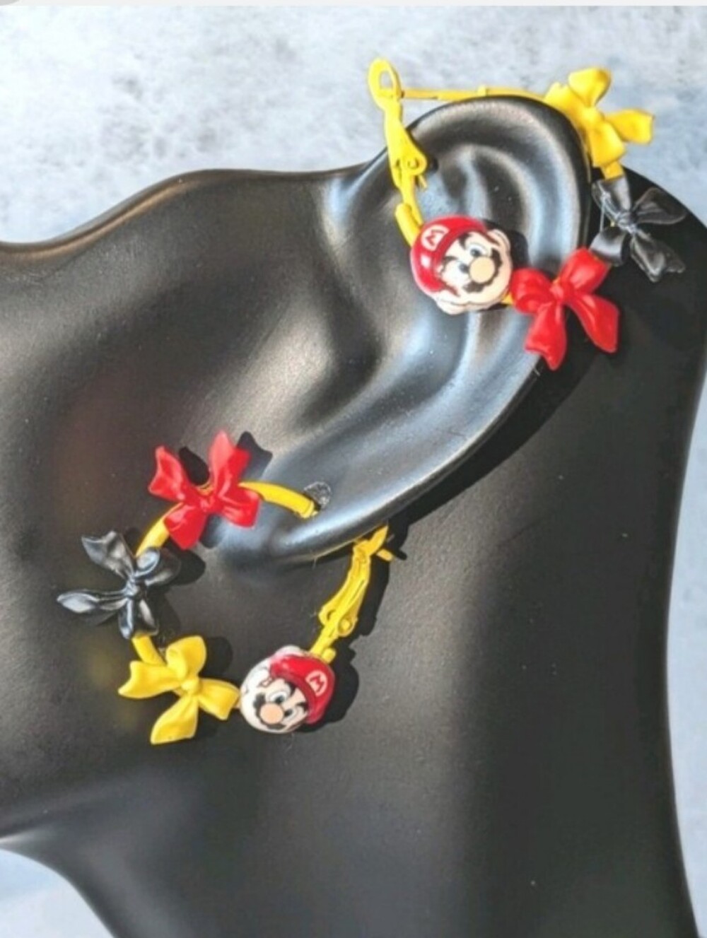 Yellow Kids Mini Hoop Earrings with Character Charms and Bows - Picture 5 of 7